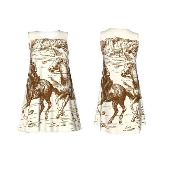 Horeoi Western Desert Cowboys1 Print Women's Sleeveless Dress Cotton-like Flared Hem Deep Side Pockets Above-Knee