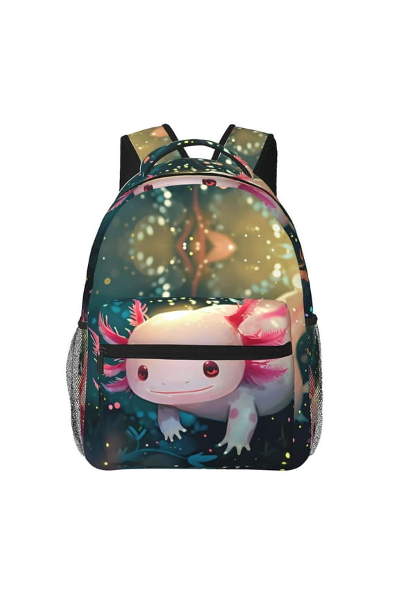 Whimsical Axolotl Fantasy Print Eco-Friendly Lightweight Student Backpack for School Travel - Ergonomic Padded Laptop Compartment & Multi-Pocket Design