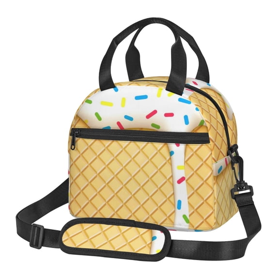 Horeoi White Ice Cream for Insulated Lunch Bag with Adjustable Strap Thermal Tote for Picnic Work School Lightweight Waterproof & Detachable