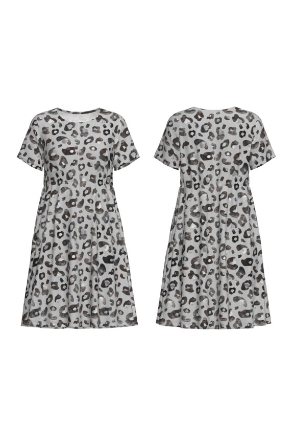 Wild Animal Leopard Print Print Women's Short Sleeve Dress Breathable Polyester-Spandex All-Over Print A-Line Side Pockets Elastic Waist