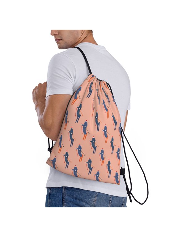 Winter Skiing Adventure Print Drawstring Bags for Gym Sports Yoga Travel Lightweight Foldable Sackpack for Men Women Teens