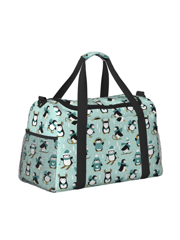 Winter Skiing Penguin for Travel Duffle Bag with Adjustable Strap - Large Capacity Hand Carry for Gym Sports Outdoor