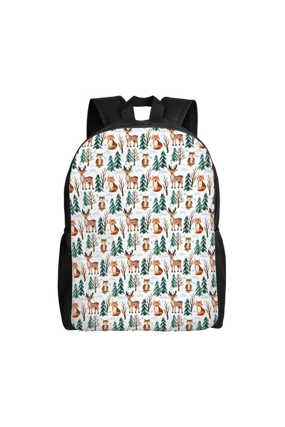 Winter Woodland Friends Print Waterproof 600D Oxford Laptop Backpack for School Travel Work - Lightweight Durable Bag with Adjustable Straps