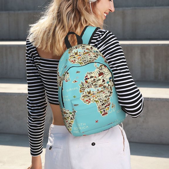 Horeoi World Travel Line Icons Map for Canvas Backpack for School Outdoor Travel Use Men Women Teenagers Large Capacity with Adjustable Shoulder Straps