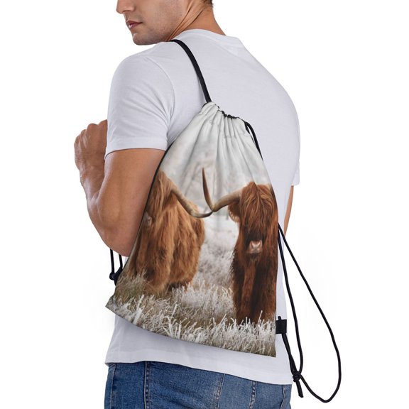 Horeoi Yak Print Drawstring Bags for Gym Sports Yoga Travel Lightweight Foldable Sackpack for Men Women Teens