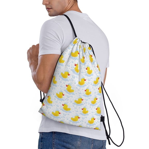 Horeoi Yellow Rubber Duck Print Drawstring Bags for Gym Sports Yoga Travel Lightweight Foldable Sackpack for Men Women Teens