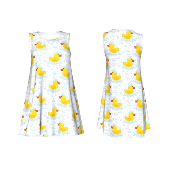 Horeoi Yellow Rubber Duck Print Women's Sleeveless Dress Cotton-like Flared Hem Deep Side Pockets Above-Knee