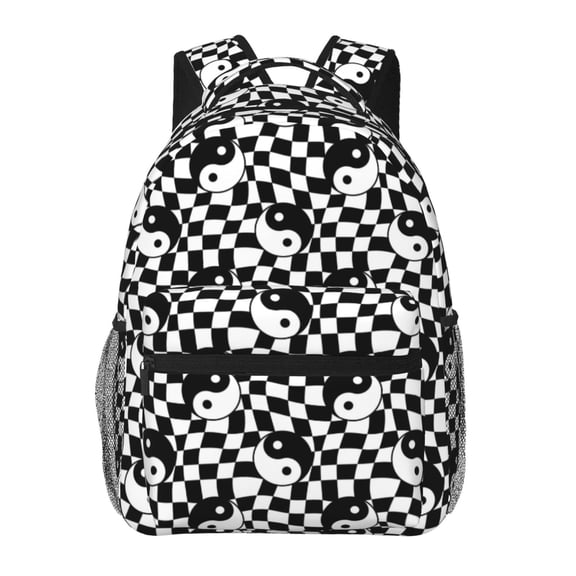 Horeoi Ying Yang Checkered Print Eco-Friendly Lightweight Student Backpack for School Travel - Ergonomic Padded Laptop Compartment & Multi-Pocket Design