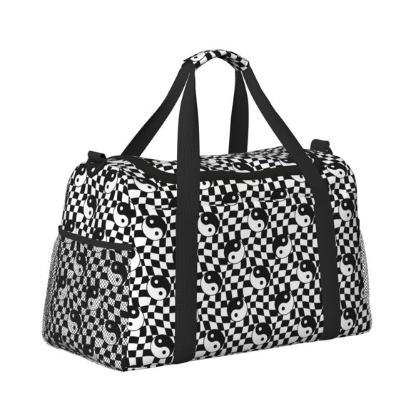 Horeoi Ying Yang Checkered for Travel Duffle Bag with Adjustable Strap - Large Capacity Hand Carry for Gym Sports Outdoor