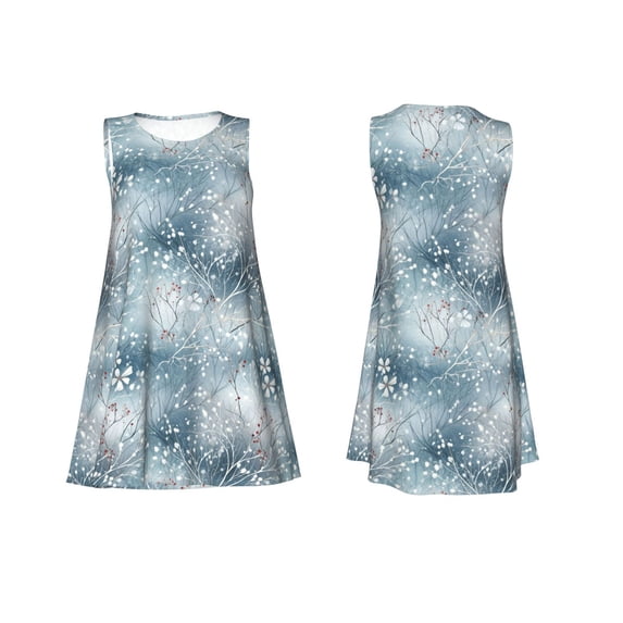 Horeoi enchanted winter snowflake holly Print Women's Sleeveless Dress Cotton-like Flared Hem Deep Side Pockets Above-Knee