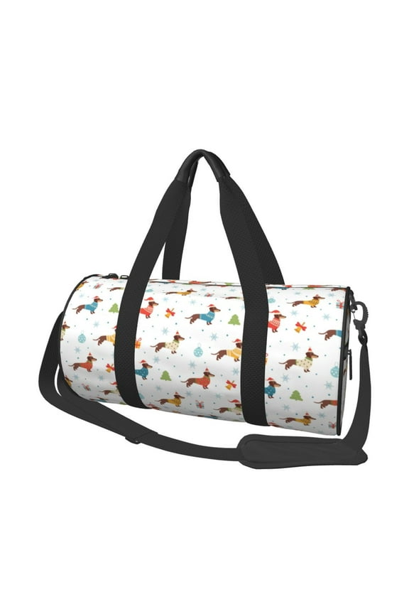 winter Snowflake Dachshund Print Foldable Travel Duffle Bag with Removable Strap - Water-Resistant Gym Vacation Luggage Multi-Pocket Design