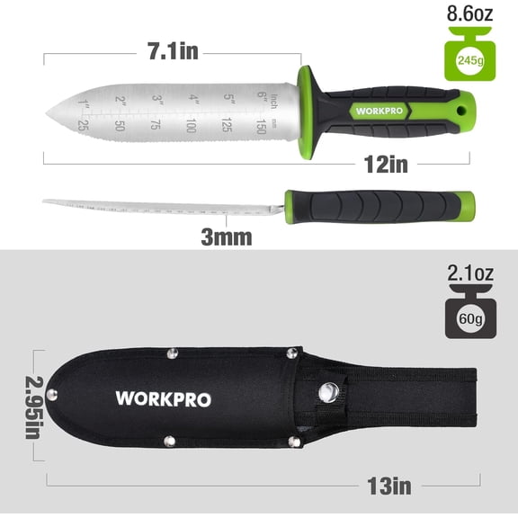 Hori Hori Garden Knife, 7" Stainless Steel Blade with Cutting Edge, Garden Tools with Sheath, Multi-Purpose Weed Puller tool with Hanging Hole for Planting, Weeding, Digging