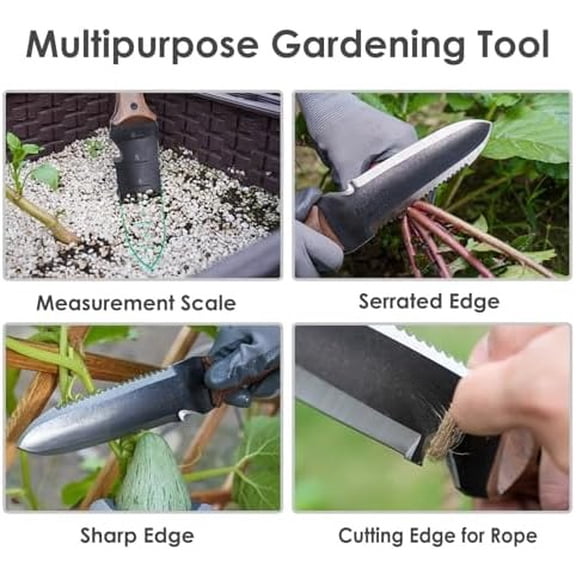 Hori Hori Garden Knife, Garden Tools with Sheath for Weeding, Planting, Digging, 7" Stainless Steel Blade with Cutting Edge, Full-Tang Wood Handle with Hanging Hole