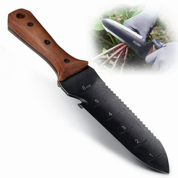 Perwin Hori Hori Garden Knife, Garden Tool with Sheath and Hanging Hole, 7-inch Stainless Steel Blade with Cutting Edge, for Weeding, Digging, Planting