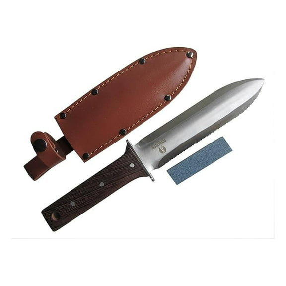 Hori Hori Garden Knife - Japanese Digging Tool for Gardening, Camping & Weeding - Stainless Steel Blade, Leather Sheath & Whetstone
