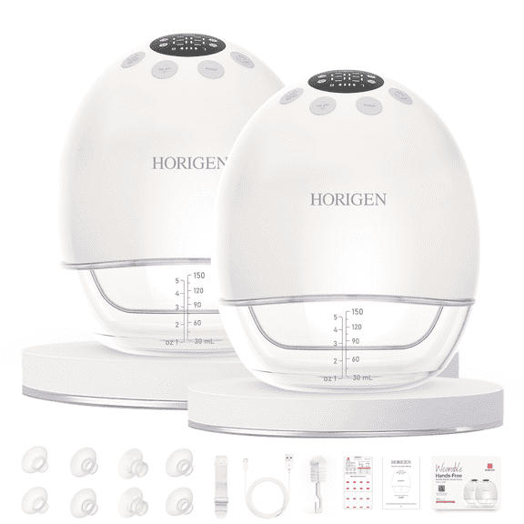 Horigen AOV6861 White Double Electric Breast Pump, Wearable Hands-Free, Smart Memory, 3D Pumping, Portable Quiet