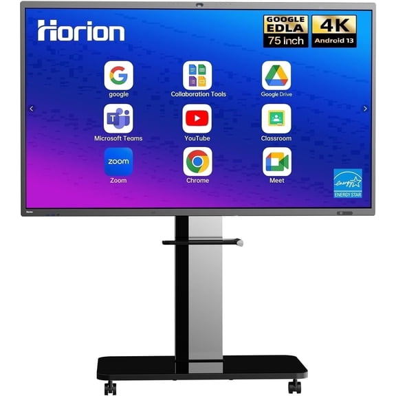 Horion 75 inch 4K Smart Board Interactive Whiteboard, Android 13, 48MP AI Camera, 8-Mic Array, EDLA-Certified WiFi 6 Electronic White Board for Class (SmartBoard & Wall Mount Only)