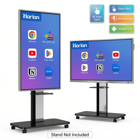 Horion 55 Inch 4K Interactive Whiteboard for Office, Zero-Latency 4K Wireless Mirroring, 50-Point Touch Smart Board with Android 13, Anti-Glare 3.2mm Toughened Glass, 55M3A