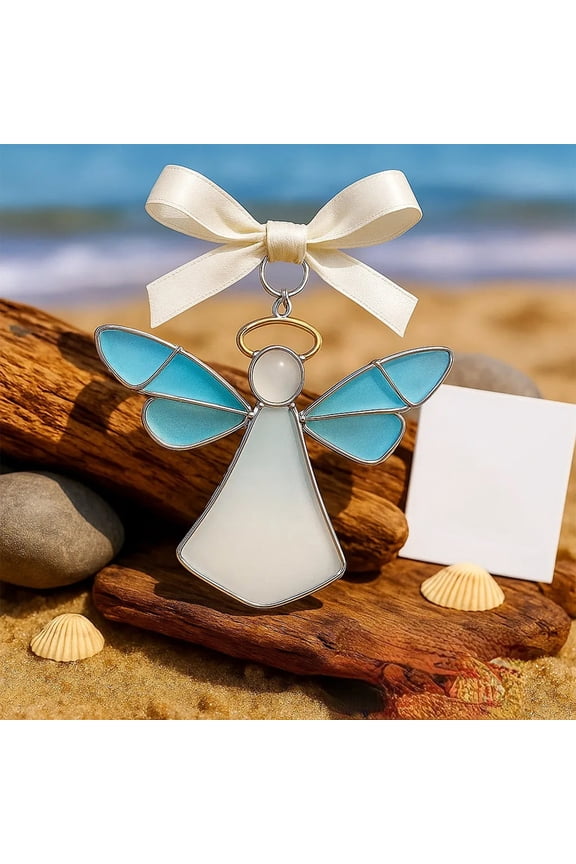 1 Counts Blue Bow Ribbon Metal Twisted Wires Sea Glass Pendant Necklace Handmade Boho Beach Jewelry Gift for Women Coastal Home Decor Nautical Ornament