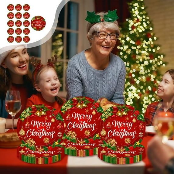 Horivan 1 Counts Christmas Party Supplies Disposable Tableware Set Plates Cups Napkins Holiday Dinner Decorations Bulk