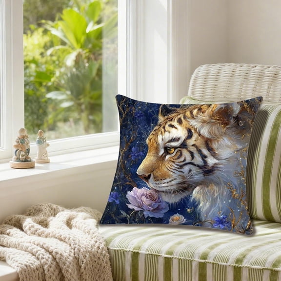 Horivan 1 Counts Floral Blue Pillow Cover Nylon Spandex Sofa Cushion Case Washable Home Decor for Living Room Bedroom Outdoor Patio Furniture Decorative Throw Pillowcase