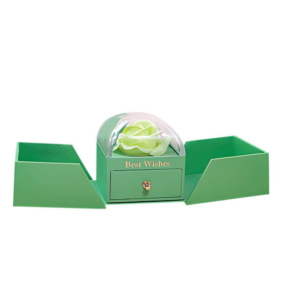 Horivan 1 Counts Romantic Double Opening Rose Jewelry Box with Soap Flower Gift Storage for Valentine's Day Ring Necklace Organizer Wedding Anniversary Present