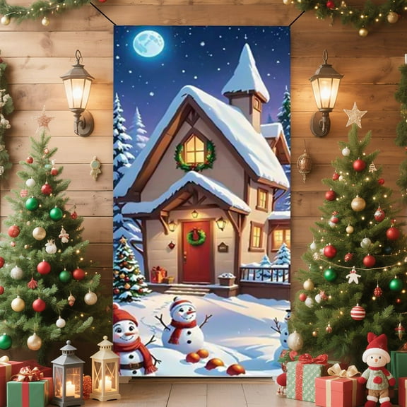 Horivan 1 Packs Christmas Door Cover with Santa Claus Design Festive Holiday Decoration for Front Door Indoor Wall Party Polyester Fabric Large 90x180cm
