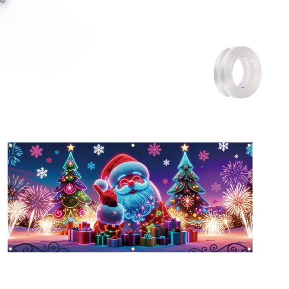Horivan 1 Packs Christmas Garage Door Cover Weather Resistant PVC Strip Curtain with Fluorescent Design for Holiday Easy Install Thermal Barrier Door Background Outdoor Christmas Party Decor