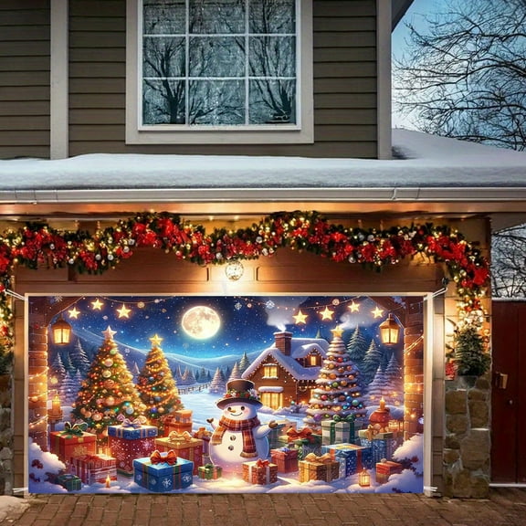 Horivan 1 Packs Christmas Garage Door Decorations Large Outdoor Banner Durable Polyester Hanging Backdrop for Holiday Party Indoor Outdoor Decor Wall Cover
