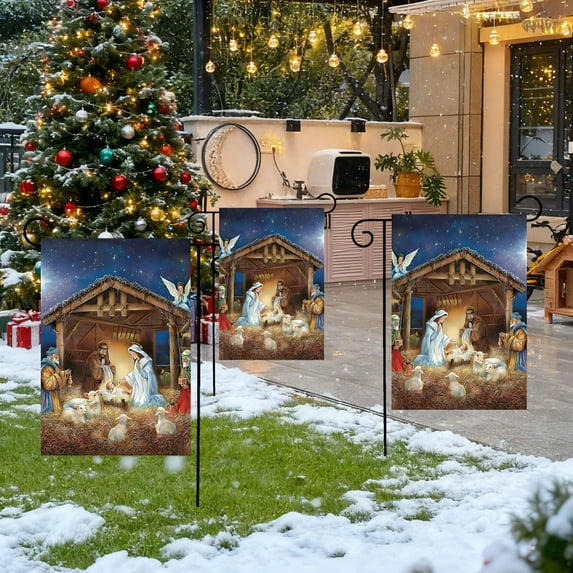 Horivan 1 Packs Christmas Garden Flag Reversible Polyester Outdoor Decor for Holiday Yard Patio Thanksgiving Party Festival Decoration