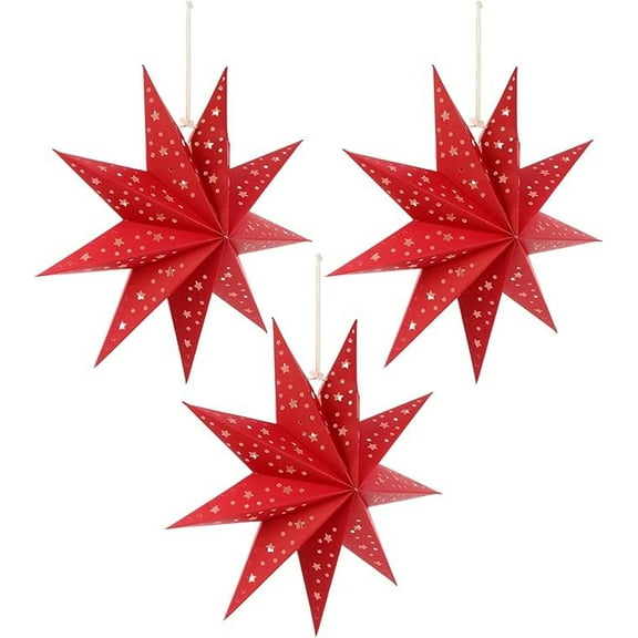 Horivan 1 Packs Christmas Star Hanging Light with Soft Glow & Cut-Out Patterns Foldable LED Paper Lantern for Bedroom Wall Decor Cozy Home Ambiance Reusable Holiday Party Decoration
