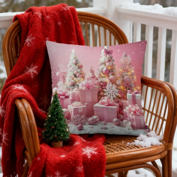 Horivan 1 Packs Pink Christmas Pillow Cover Santa Claus Printed Plush Cushion Case for Sofa Bed Decor Holiday Home Decoration Gift for Women