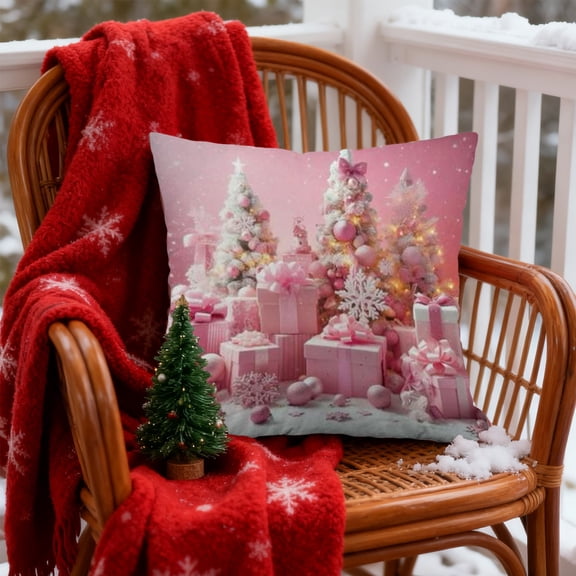 Horivan 1 Packs Pink Christmas Pillow Cover Santa Claus Printed Plush Cushion Case for Sofa Bed Decor Holiday Home Decoration Gift for Women