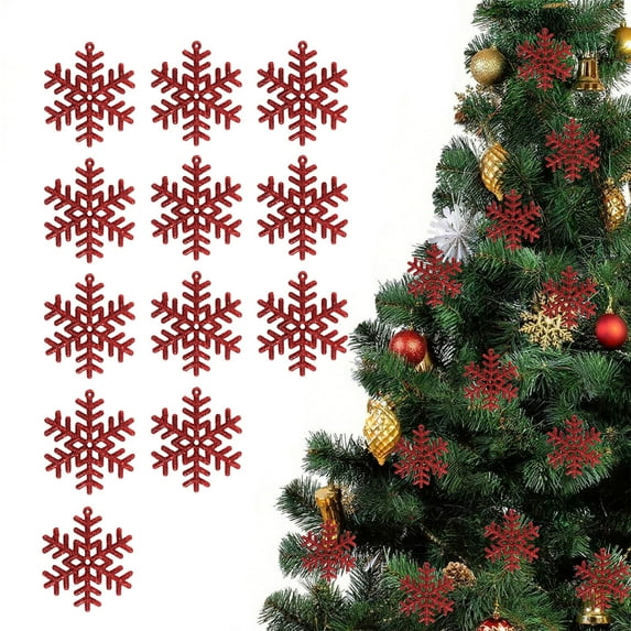 Horivan 12PCS Colorful Snowflake Ornaments Glittering Christmas Tree Decorations with Hanging Hooks Festive Holiday Party Supplies for Home Decor Winter Themed Snowflakes for Xmas Decorating