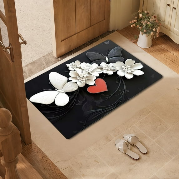 Horivan 2 Counts Butterfly Print Doormat Non Slip Absorbent Entryway Rug for Winter Mud Dirt Trapping Modern Home Decor Bathroom Kitchen Floor Mat