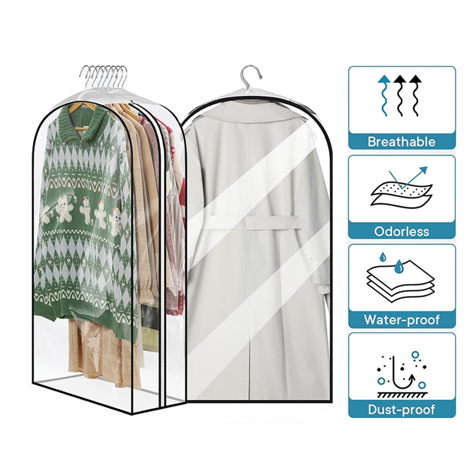 Horivan 2 Counts Foldable Garment Bag for Travel Storage with Transparent Window Hanging Clothes Protector Suit Cover for Closets Wrinkle-Free Dustproof Garment Organizer
