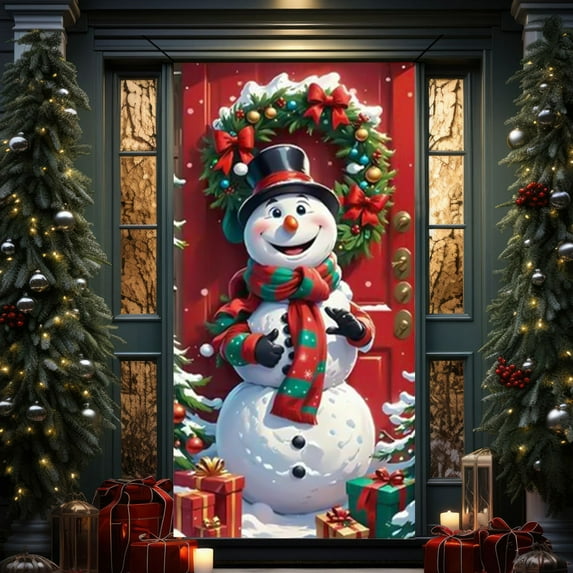 Horivan 2 Packs Christmas Door Cover Santa Claus Design Festive Holiday Decor Polyester Fabric Front Door Decoration for Christmas Party Home Decor