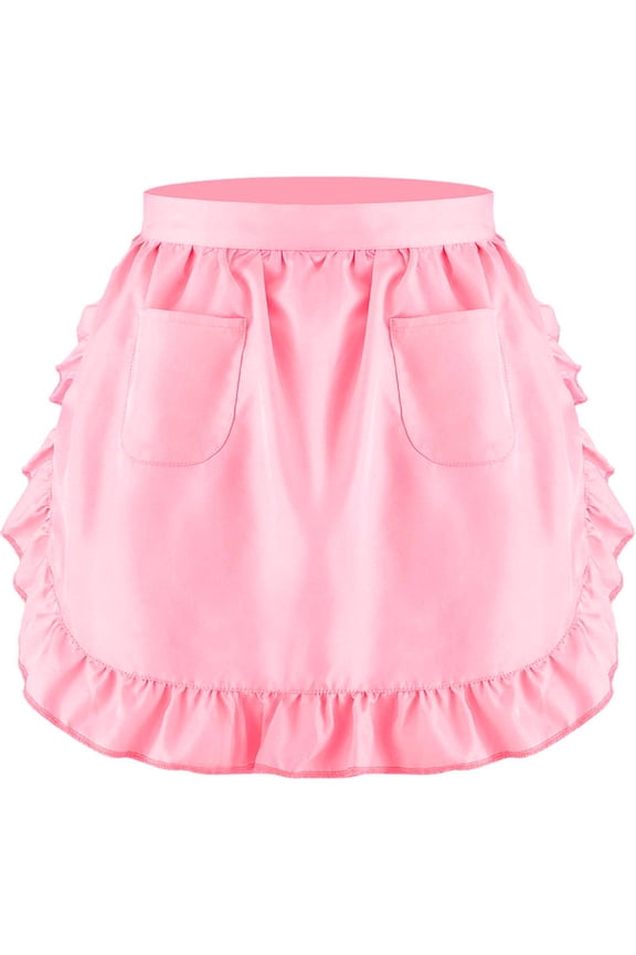 2 Packs Vintage Maid Apron with Pockets, Ruffle Trim Half Apron for Waitress Servant Costume, Halloween Party Role Play, Kitchen Cooking Baking Serving Uniform Dress Up