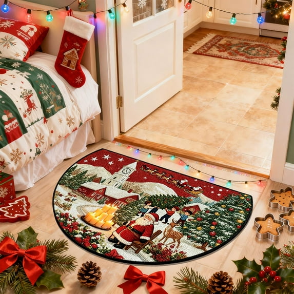 Horivan 2 Pcs Christmas Kitchen Rug Non Slip Absorbent Holiday Floor Mat Washable Polyester Doorway Decor for Home Entryway Bathroom Laundry Room