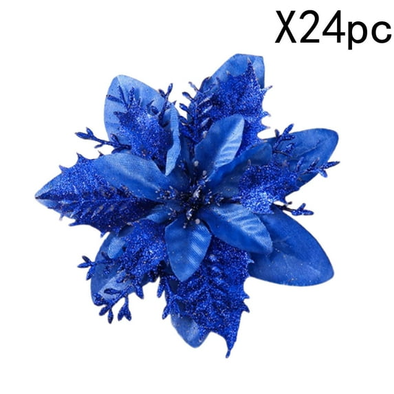 Horivan 24PCS Christmas Tree Flower Decorations with Clips, Festive Party Decor, Plastic Artificial Holiday Ornaments for Xmas Party & Home Decor, Long Lasting Christmas Tree Accessories