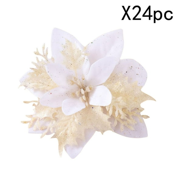 Horivan 24PCS Christmas Tree Flower Decorations with Clips, Festive Party Decor, Plastic Artificial Holiday Ornaments for Xmas Party & Home Decor, Long Lasting Christmas Tree Accessories