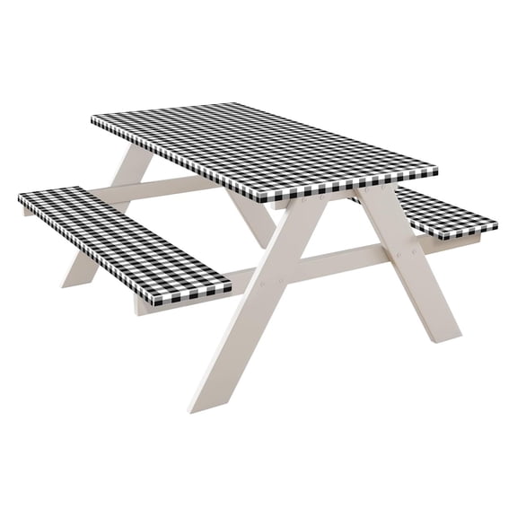 Horivan 3 Piece Waterproof Vinyl Picnic Table Cover Set with Elastic Edge, Flannel Backing Protector for Outdoor Patio Dining