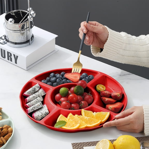Horivan 5 Compartment Snack Tray Round Serving Platter for Candy Nuts Dried Fruit Party