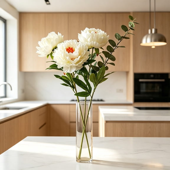 Horivan Artificial Peony Flowers 3 Pack 67cm Long Stems Fake for Home Vase Decor