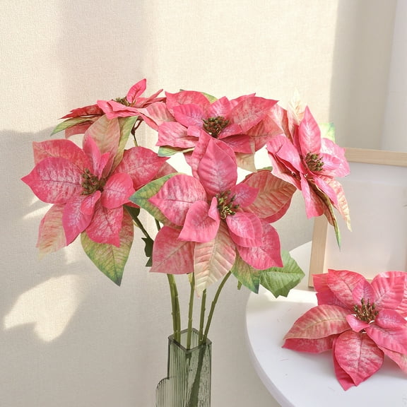 Horivan Artificial Poinsettia Christmas Flowers Realistic Silk Plastic Vase Arrangement Home Decor Holiday Party Wedding Centerpiece Indoor Outdoor Decoration
