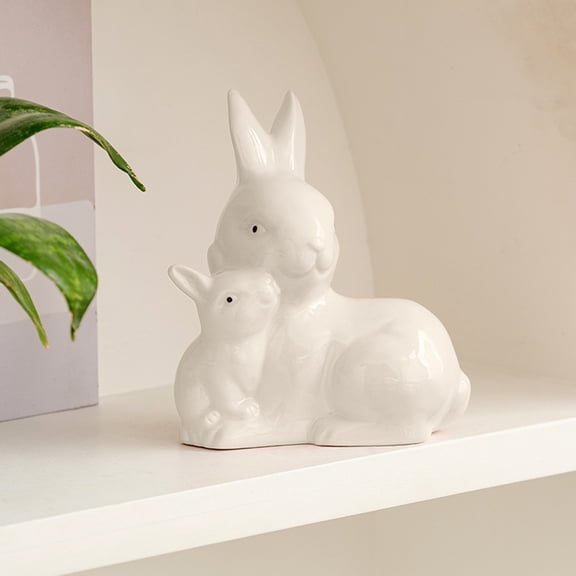 Horivan Ceramic Easter Bunny Figurine, Pink or White Handcrafted Home Decor for Spring, Cute Velvet Touch Decorative Rabbits for Desktop, Shelf, and Fireplace