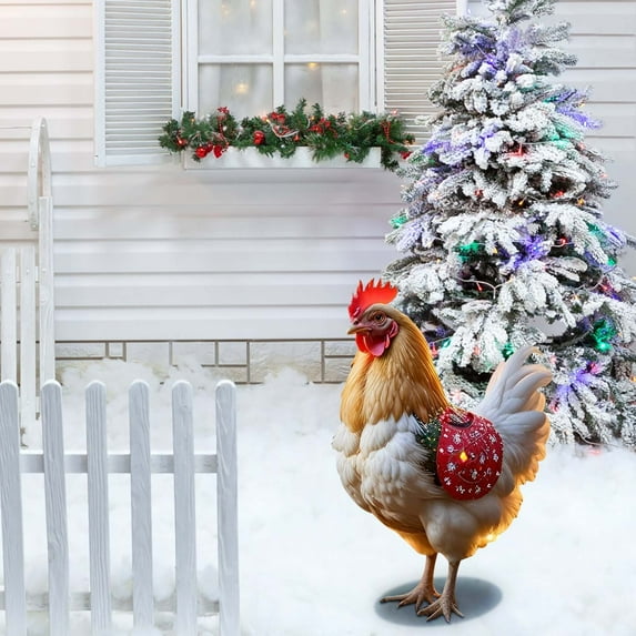Horivan Christmas Chicken Yard Stake Outdoor Garden Decor Durable Acrylic Farm Animal Holiday Decoration for Lawn Patio Festive Party Supplies