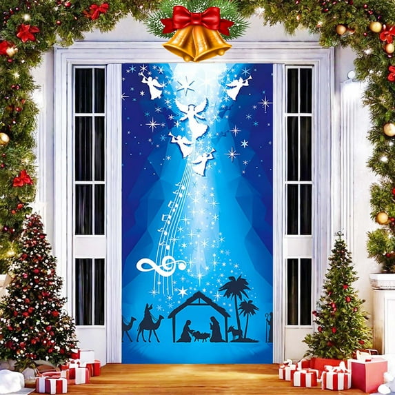 Horivan Christmas Door Arch Decorations for Holiday Party Backdrops Reusable with Bow Design Easy Install Door Cover for Indoor Outdoor Christmas Decor Festive Home Doorway Decorations