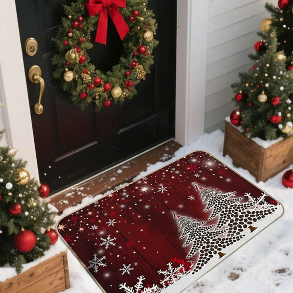 Horivan Christmas Door Mat Non Slip Holiday Floor Rug Festive Home Decor for Entryway Kitchen Bathroom Washable Soft Indoor Outdoor Welcome Mat