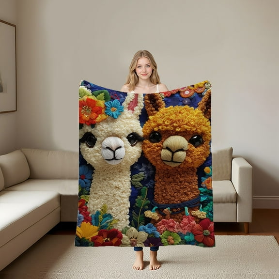 Horivan Christmas Embroidery Throw Blanket 2D Printed Lightweight Bohemian Design for Office Napping Sofa Cover All Season Home Decor Gift